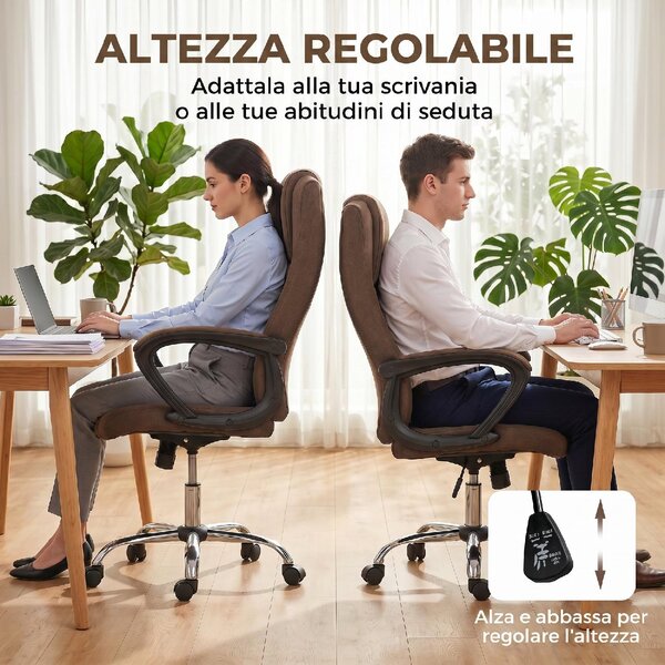Icon Space Sedia da Ufficio Ergonomica Reclinabile e Girevole in Tessuto Effetto Lino con Poggiatesta colore Marrone