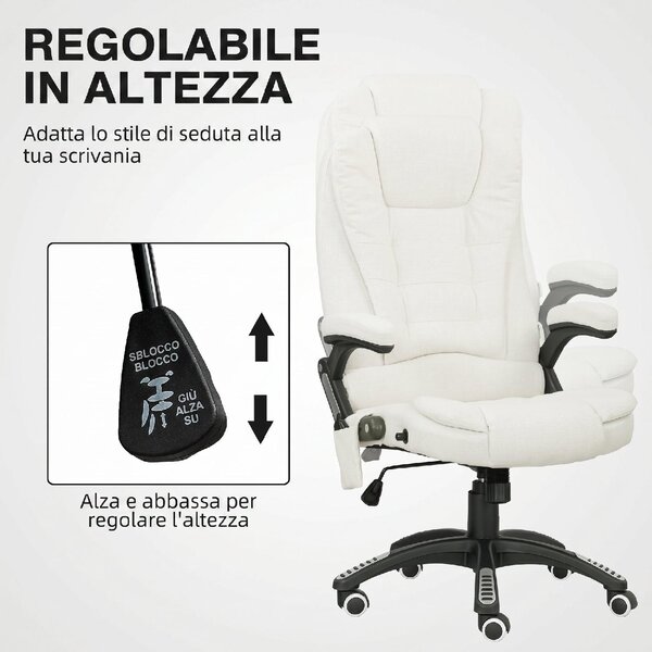 Icon Space Sedia da Ufficio Ergonomica Reclinabile Massaggiante in Tessuto Effetto Lino colore Crema