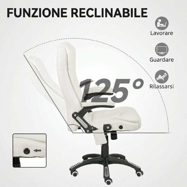 Icon Space Sedia da Ufficio Ergonomica Reclinabile Massaggiante in Tessuto Effetto Lino colore Crema