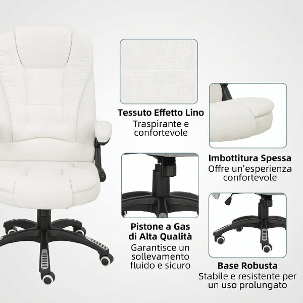 Icon Space Sedia da Ufficio Ergonomica Reclinabile Massaggiante in Tessuto Effetto Lino colore Crema