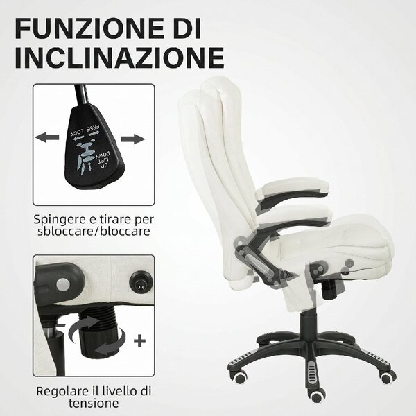 Icon Space Sedia da Ufficio Ergonomica Reclinabile Massaggiante in Tessuto Effetto Lino colore Crema