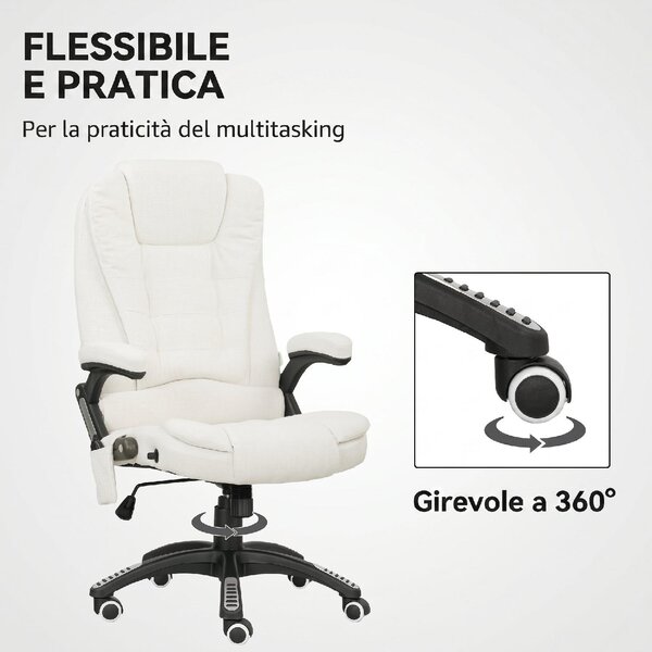 Icon Space Sedia da Ufficio Ergonomica Reclinabile Massaggiante in Tessuto Effetto Lino colore Crema
