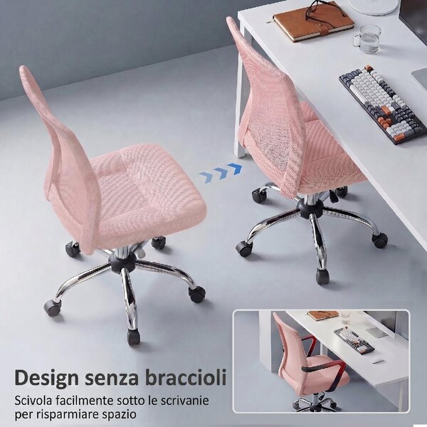 Icon Space Sedia da Ufficio Ergonomica Senza Braccioli in Tessuto colore Rosa