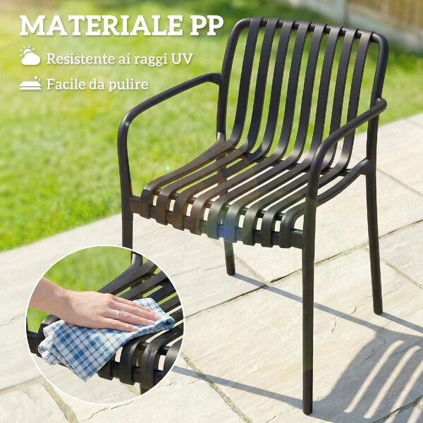 VivaGarden Sedia per Esterni Impilabile Set 4 Sedie da Giardino in PP Dimensioni 55x58.5x81.5 cm colore Nero
