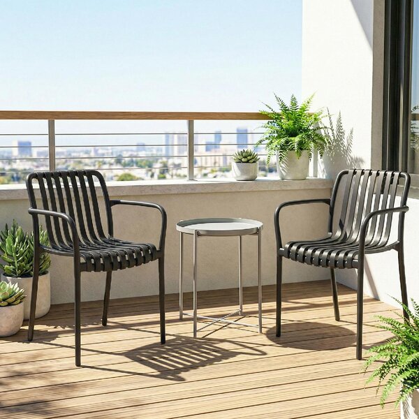 VivaGarden Sedia per Esterni Impilabile Set 4 Sedie da Giardino in PP Dimensioni 55x58.5x81.5 cm colore Nero