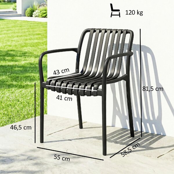 VivaGarden Sedia per Esterni Impilabile Set 4 Sedie da Giardino in PP Dimensioni 55x58.5x81.5 cm colore Nero