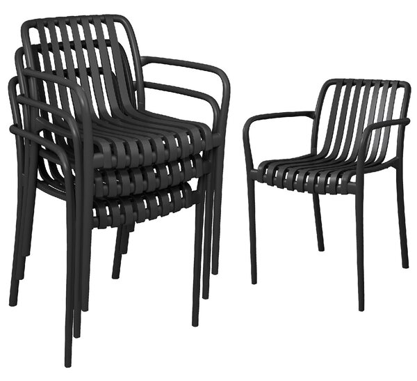 VivaGarden Sedia per Esterni Impilabile Set 4 Sedie da Giardino in PP Dimensioni 55x58.5x81.5 cm colore Nero
