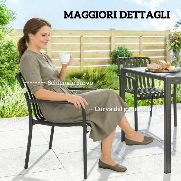 VivaGarden Sedia per Esterni Impilabile Set 4 Sedie da Giardino in PP Dimensioni 55x58.5x81.5 cm colore Nero