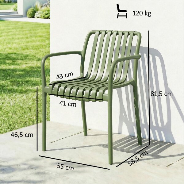 VivaGarden Sedia per Esterni Impilabile Set 4 Sedie da Giardino in PP Dimensioni 55x58.5x81.5 cm colore Verde Scuro