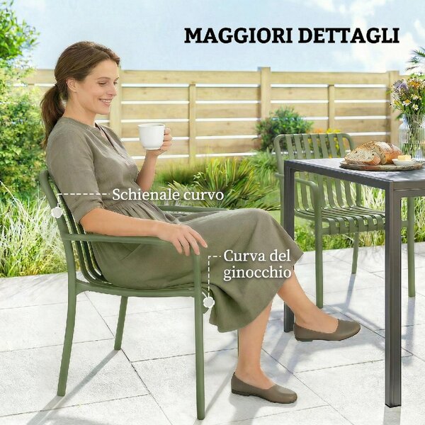 VivaGarden Sedia per Esterni Impilabile Set 4 Sedie da Giardino in PP Dimensioni 55x58.5x81.5 cm colore Verde Scuro