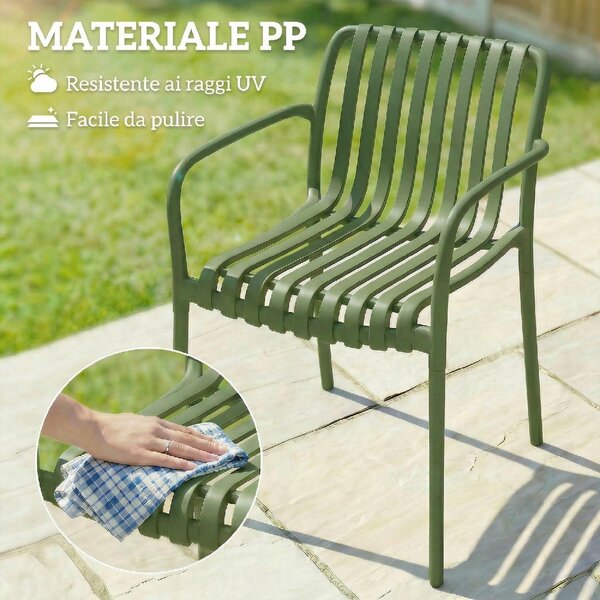VivaGarden Sedia per Esterni Impilabile Set 4 Sedie da Giardino in PP Dimensioni 55x58.5x81.5 cm colore Verde Scuro