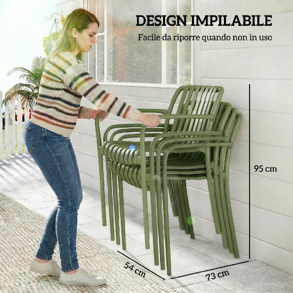 VivaGarden Sedia per Esterni Impilabile Set 4 Sedie da Giardino in PP Dimensioni 55x58.5x81.5 cm colore Verde Scuro