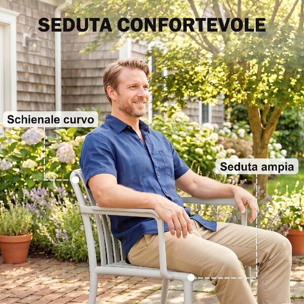 VivaGarden Sedia per Esterni Impilabile Set 4 Sedie da Giardino in PP Dimensioni 58x57.5x79.5 cm colore Grigio
