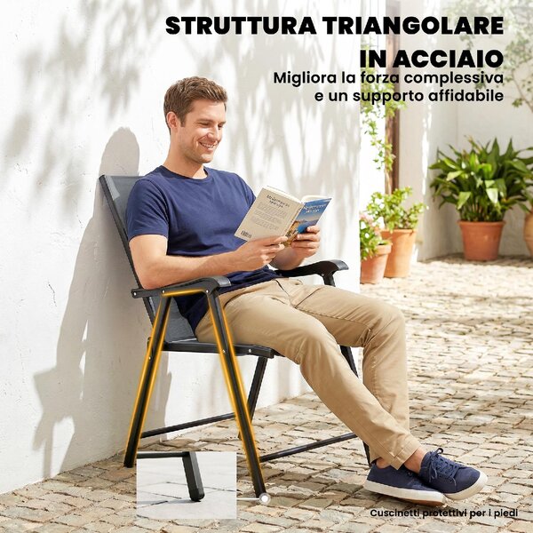 VivaGarden Sedia per Esterni Pieghevole Set 2 Sedie da Giardino in Acciaio Dimensioni 58x62x97 cm colore Grigio Chiaro