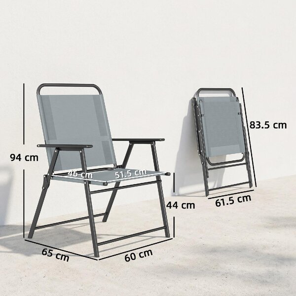 VivaGarden Sedia per Esterni Pieghevole Set 2 Sedie da Giardino in Acciaio Dimensioni 65x60x94 cm colore Grigio