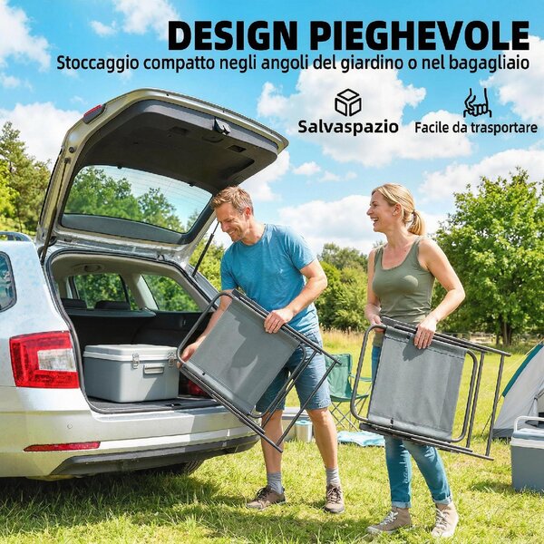 VivaGarden Sedia per Esterni Pieghevole Set 2 Sedie da Giardino in Acciaio Dimensioni 65x60x94 cm colore Grigio