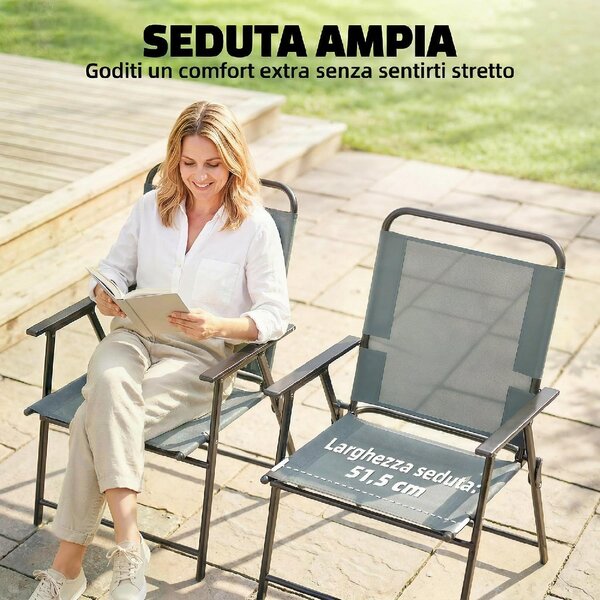 VivaGarden Sedia per Esterni Pieghevole Set 2 Sedie da Giardino in Acciaio Dimensioni 65x60x94 cm colore Grigio