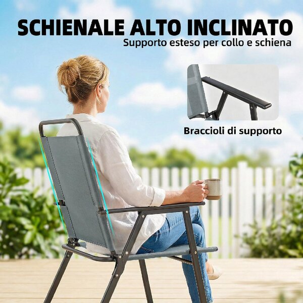 VivaGarden Sedia per Esterni Pieghevole Set 2 Sedie da Giardino in Acciaio Dimensioni 65x60x94 cm colore Grigio