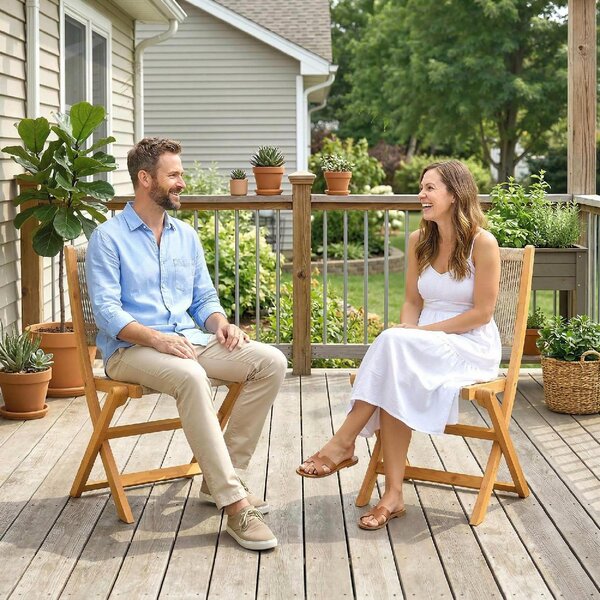 VivaGarden Sedia per Esterni Pieghevole Set 2 Sedie da Giardino in Legno/Rattan Dimensioni 48x55.5x88 cm colore Naturale/Beige