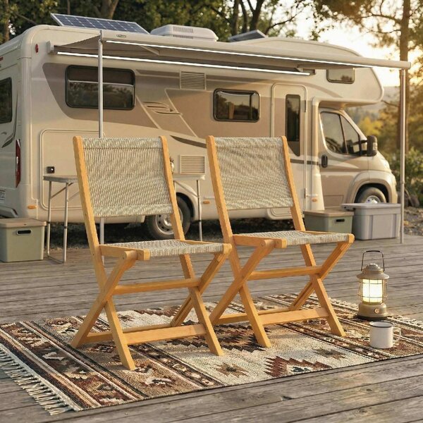 VivaGarden Sedia per Esterni Pieghevole Set 2 Sedie da Giardino in Legno/Rattan Dimensioni 48x55.5x88 cm colore Naturale/Beige