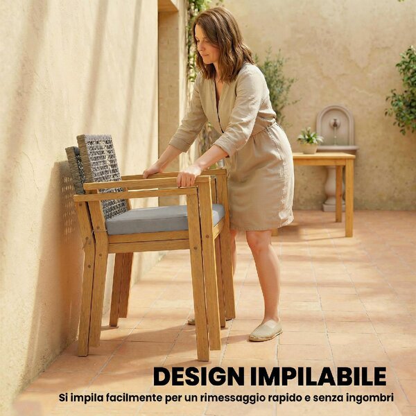 VivaGarden Sedia per Esterni Set 2 Sedie da Giardino in Legno di Acacia Dimensioni 59x55x86 cm colore Legno Naturale