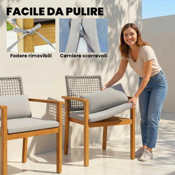 VivaGarden Sedia per Esterni Set 2 Sedie da Giardino in Legno di Acacia Dimensioni 59x55x86 cm colore Legno Naturale