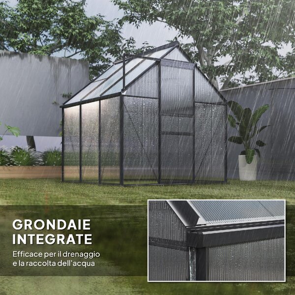 VivaGarden Serra in Policarbonato e Alluminio con Porta a Battente e Finestra a Tetto 3.6m2 colore Grigio