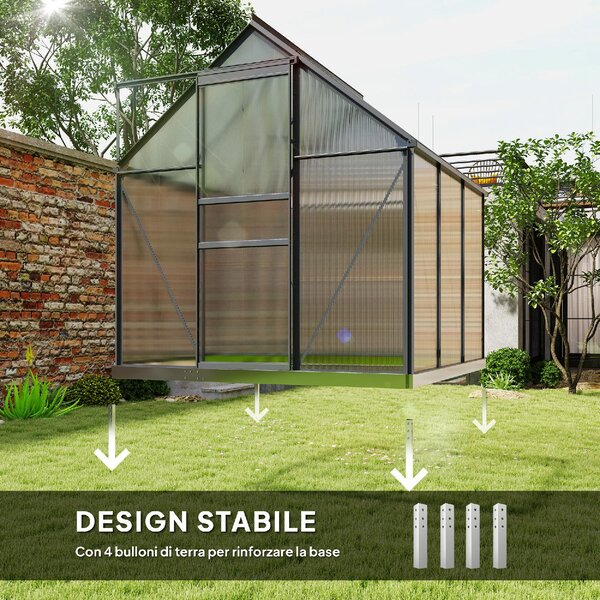 VivaGarden Serra in Policarbonato e Alluminio con Porta a Battente e Finestra a Tetto 3.6m2 colore Grigio