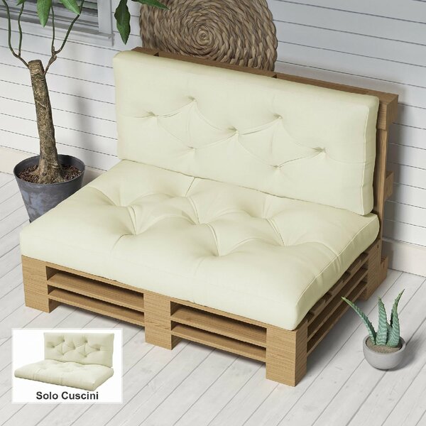 VivaGarden Set 2 Cuscini da Giardino per Divani in Poliestere con Imbottitura Spessa colore Crema