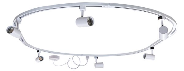 Sistema di illuminazione a binario moderno con 6 faretti bianchi monofase ovale 100 cm - Iconic Jeana