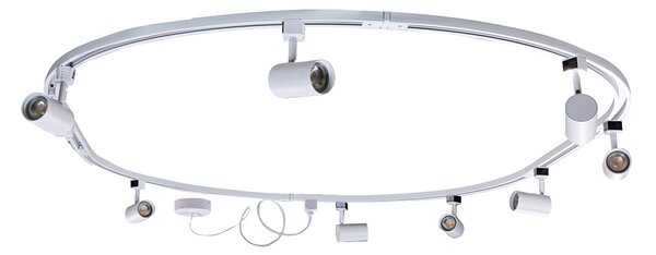 Sistema di illuminazione a binario moderno con 8 faretti bianchi monofase ovale 200 cm - Iconic Jeana