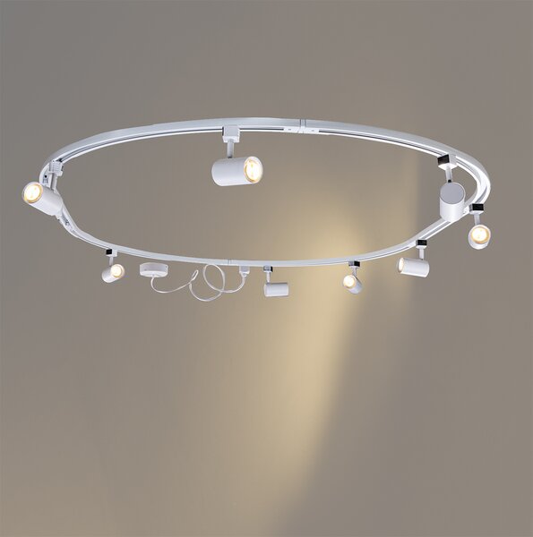 Sistema di illuminazione a binario moderno con 8 faretti bianchi monofase ovale 200 cm - Iconic Jeana