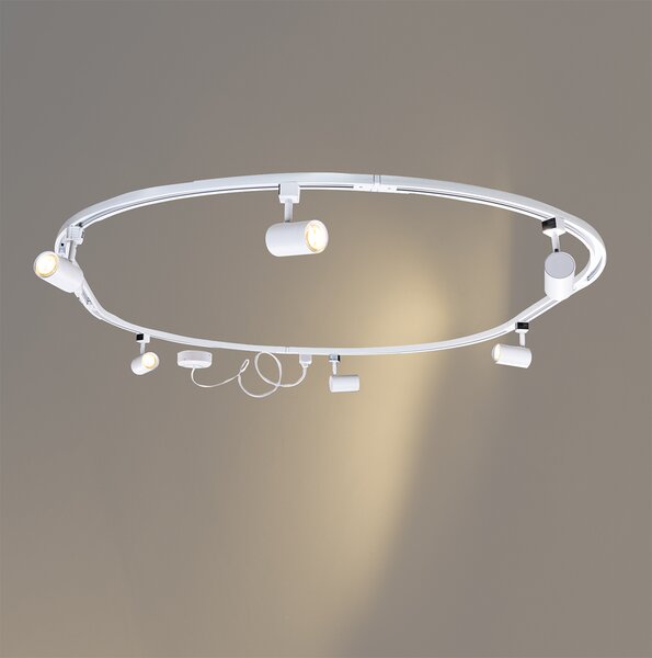 Sistema di illuminazione a binario moderno con 6 faretti bianchi monofase ovale 100 cm - Iconic Jeana