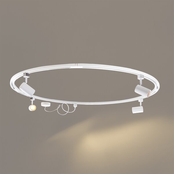 Sistema di illuminazione a binario moderno con 4 faretti bianchi monofase rotondi - Iconic Jeana