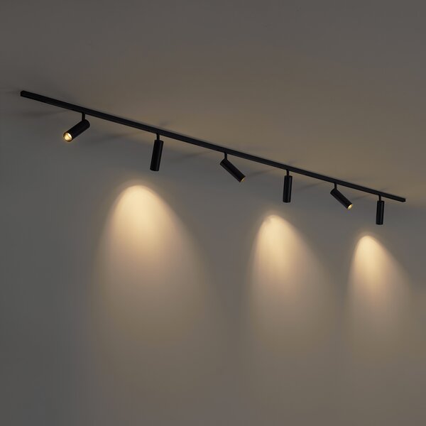 Sistema di illuminazione a binario moderno con 6 faretti neri monofase - Slimline Uzzy