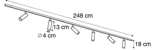 Sistema di illuminazione a binario moderno con 6 faretti neri monofase - Slimline Uzzy
