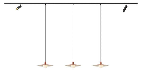 Sistema di illuminazione a binario moderno nero con 2 faretti e 3 luci a sospensione arancioni monofase - Slimline Uzzy Panzi