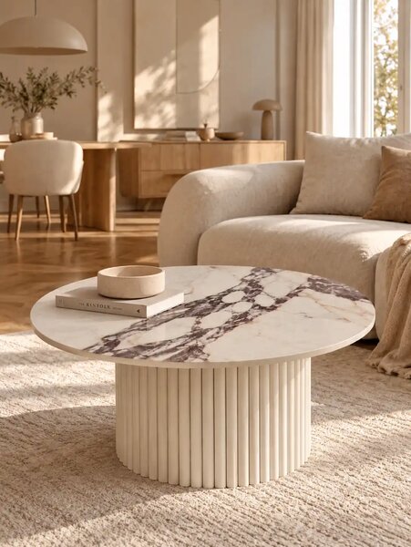 Tavolino da caffè con piano in pietra Stone beige Calacatta Viola