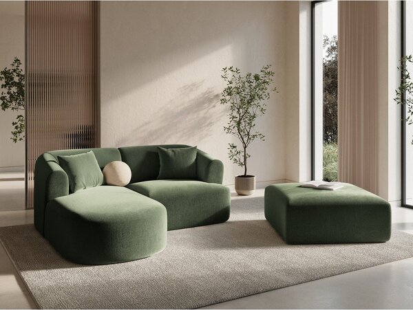Divano angolare verde (con penisola a sinistra/con chaise lounge) con rivestimento in velluto Campi – Cosmopolitan Design
