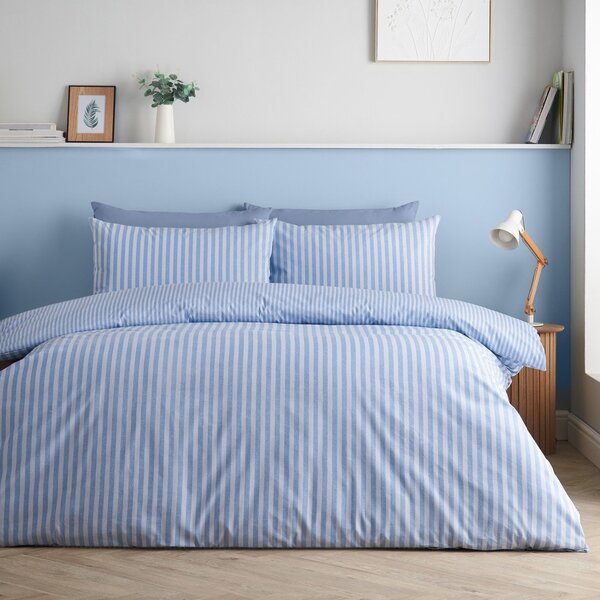 Set copripiumino e federa blu per letto matrimoniale 3 pezzi 200x200 cm Epping Textured Stripe – Catherine Lansfield