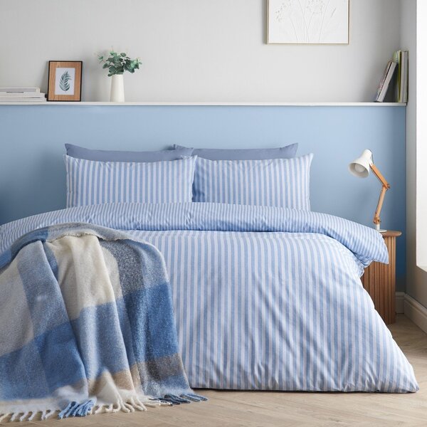 Set copripiumino e federa blu per letto matrimoniale 3 pezzi 200x200 cm Epping Textured Stripe – Catherine Lansfield