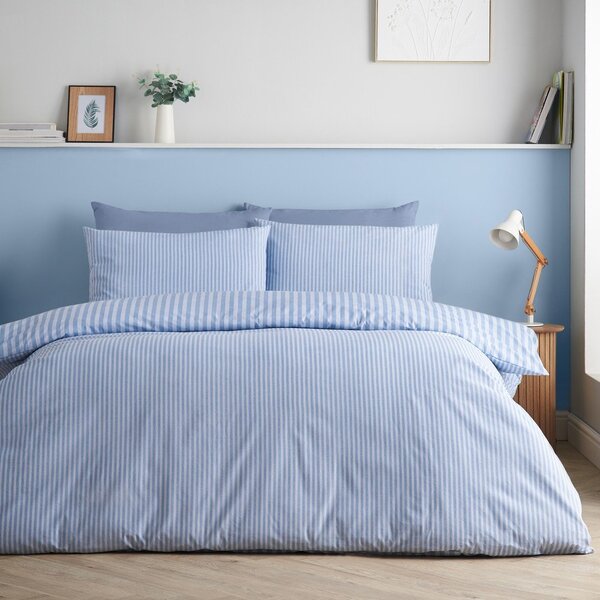 Set copripiumino e federa blu per letto matrimoniale 3 pezzi 200x200 cm Epping Textured Stripe – Catherine Lansfield