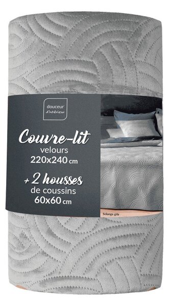 Set con copriletto e federa grigio in velluto 220x240 cm Solange – douceur d'intérieur