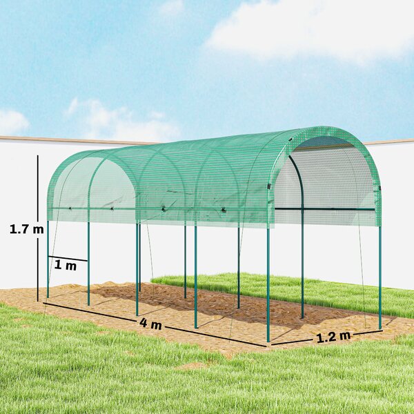 Outsunny Serra resistente all'inverno Serra in telo con tetto ad arco, picchetti di ancoraggio Serra 400 x 120 x 170 cm Verde | Aosom Italy