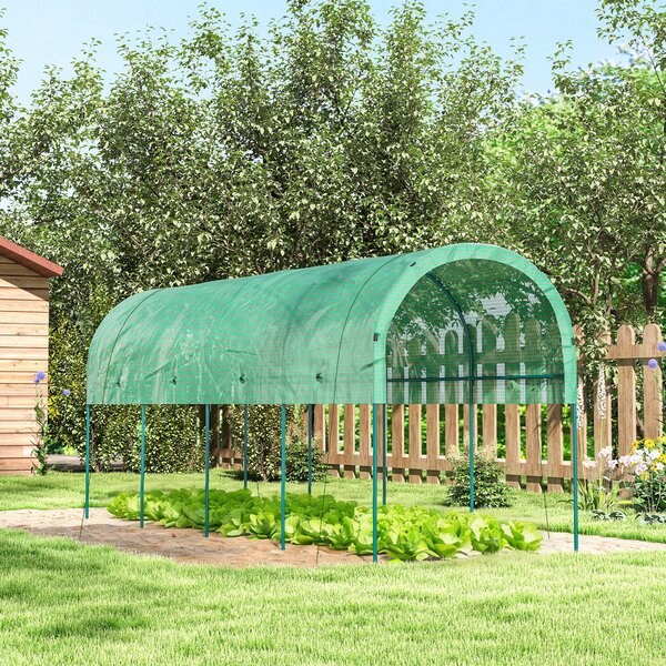 Outsunny Serra resistente all'inverno Serra in telo con tetto ad arco, picchetti di ancoraggio Serra 400 x 120 x 170 cm Verde | Aosom Italy
