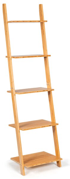 Costway Libreria a scala in bambù multiuso con 5 ripiani, Scaffale moderno da soggiorno cucina ufficio 43x35x165cm