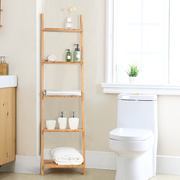 Costway Libreria a scala in bambù multiuso con 5 ripiani, Scaffale moderno da soggiorno cucina ufficio 43x35x165cm