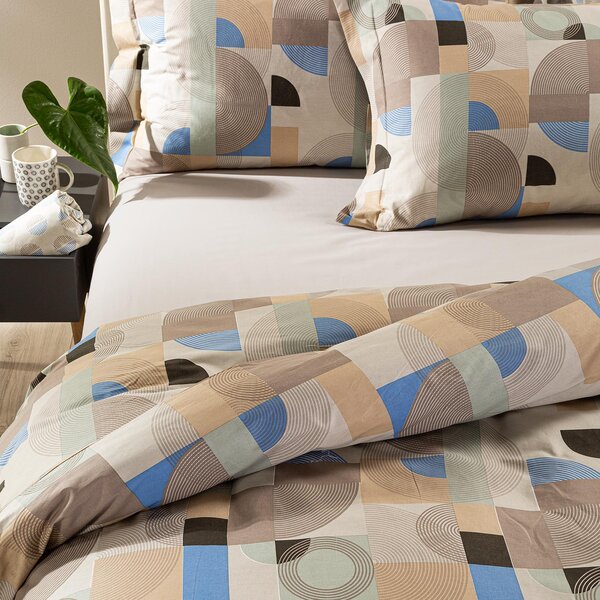 Completo Copripiumino In Cotone Tech Singolo Caleffi Geo Design Bluette Caleffi