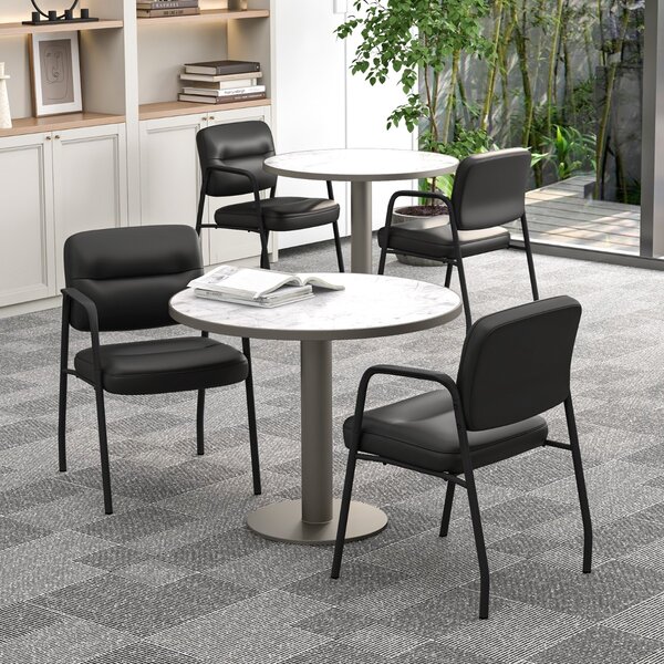 Costway Set 2 Sedie da sala d'attesa imbottite, Sedie da ricevimento con braccioli integrati e rivestimento in ecopelle Nero