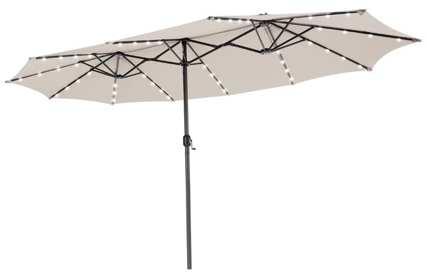 Costway Ombrellone gemello da 470cm con 48 luci LED, Ombrello da esterno a doppio lato con pannello solare auto-caricante Beige